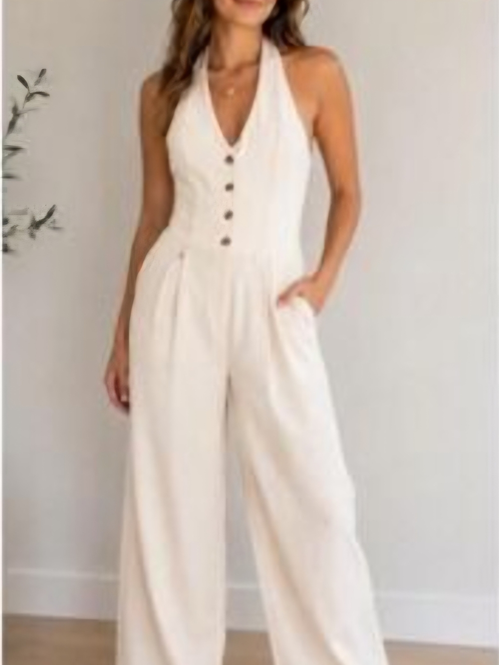 O Song of Style Cream Halter Wide-Leg Jumpsuit Size Medium NWOT